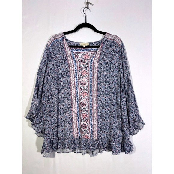 Cynthia Rowley Tops - Festival Boho Paisley Cynthia Rowley Peasant Blouse Women 1X Blue Pink